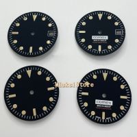 28.5Mm Black Watch Dial Yellow Marks With Date Window For NH35 NH36 Movement Fit Case Crown At 3 Oclock