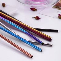 50pcs set colorful stainless steel straw with brush reuseable metal straws straight and bent environmental straw for drink,