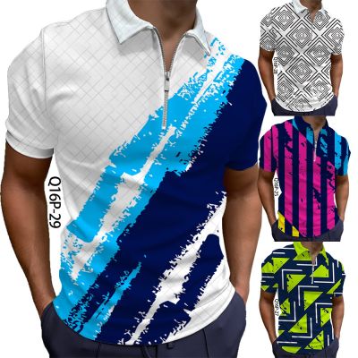 Summer Mens Short-Sleeved Zipper polo Shirt 3D Digital Printing 2023 New Style Sports (Factory Direct Sales) Polyester Fiber Comfortable Breathable T-Shirt Top