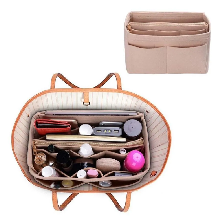 Purse Organizer Insert, Felt Bag organizer with zipper, Handbag & Tote  Shaper, Fit LV Speedy, Neverfull, Longchamp, Tote