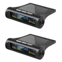 2X Car Solar Digital Clock with LCD Time Date In-Car Temperature Display for Outdoor Personal Car Part Decoration A