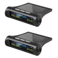 2X Car Solar Digital Clock with LCD Time Date In-Car Temperature Display for Outdoor Personal Car Part Decoration A