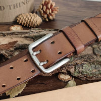 Double Needle Buckle Belt Genuine Leather Belt Luxury Thick Retro Cowskin Leather Belt Men Mens Jeans Belt Military Belt