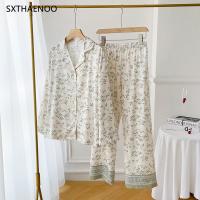 【CW】卍  SXTHAENOO Pijama Print Womens Pajama Sets Lapel Sleepwear Wear Nightwear Clothing