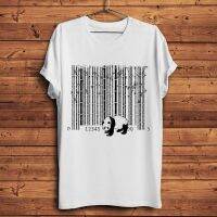 Panda And Bamboo Barcode Funny T Shirt Men White Homme Cool Tshirt