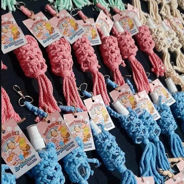 10 pcs Alcohol Spray keychain in MAcrame wrap baptismal Christening