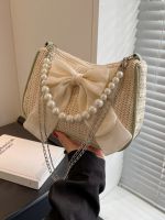 Uniqlo New Fashion version Style pearl bow underarm bag straw bag 2023 new sweet crossbody bag niche high-end woven bag