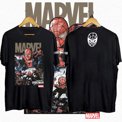 เสื้อยืดคอตตอน เสื้อยืดคุณภาพดี  เสื้อยืดสไปเดอร์แมน มาร์เวล Spiderman Marvel T shirts ลิขสิทธิ์แท้ รุ่น 04TB-205 ผ้าฟอกดำ Supercomics