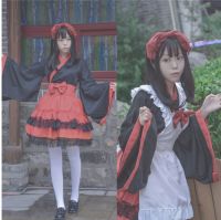 Japanese style kimono vibrating sleeve maid outfit witch costume COSPLAY womens clothing Lololita dress dance performance