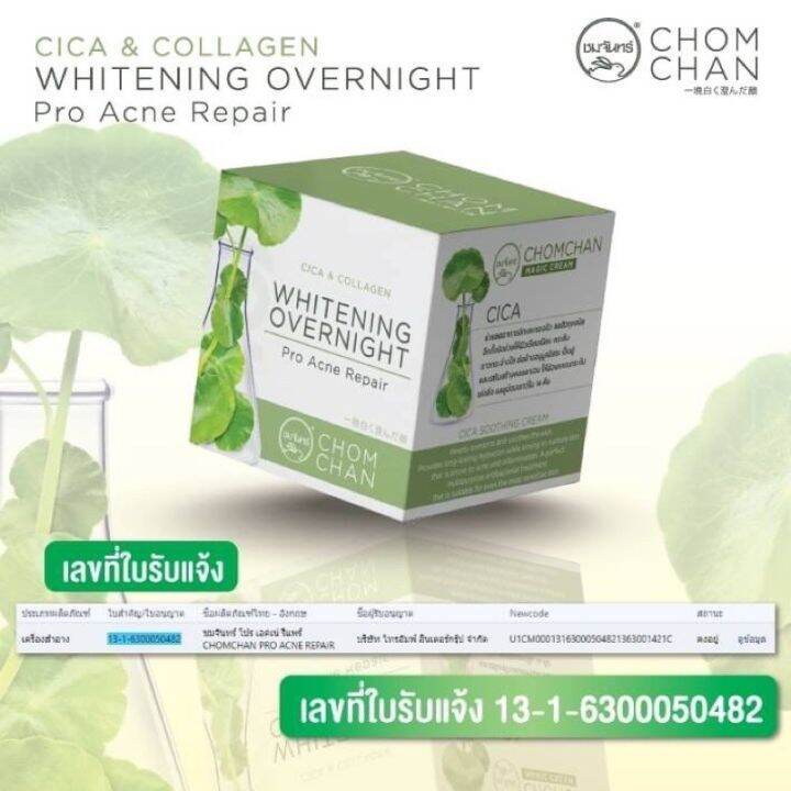 ครีมใบบัวบก-ครีมชมจันทร์-cica-amp-collagen-whitening-overnight-pro-acne-repair-ของแท้-100-ปริมาณ-12-g