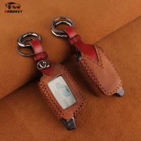 ✘✾☽ Dandkey Leather Key Case For 2 Way Car Alarm LCD Remote Control Key For Original StarlineTamarack Fob Chain Tomahawk X5 keychain