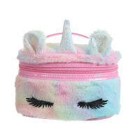 New Outdoor Girl Plush Eyelash Makeup Bag Women Fur Rainbow Cosmetic Bag Toiletries Organizer Storage Pouch Clutch Make up Cases