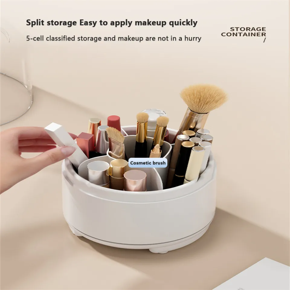 360° Rotating Makeup Brush Storage Box Portable Desktop Cosmetic Organizer  Lipstick Eyebrow Pencil Eye Shadow Brush Holder