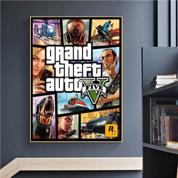 gta-5โปสเตอร์ผ้าใบ-wall-art-grand-theft-auto-v-เกม-wallcanvas-พิมพ์สำหรับบาร์-ห้องนอน-และห้องนั่งเล่นตกแต่ง-ภาพจิตรกรรมฝาผนังคุณภาพสูงผ้าใบ