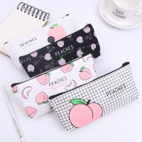 1pcs Kawaii Peach Pen Pencil Case Bag Canvas School Stationary Receive Black Tools Makeup Pouch Cosmetics Case Pencil Cases Boxes