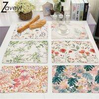 Tropical Plant Leaf Print Dining mat 32x42cm Linen Placemat Eucalyptus leaves Rose Flower Plant Drinking Cup Coster Mats amp; Pads