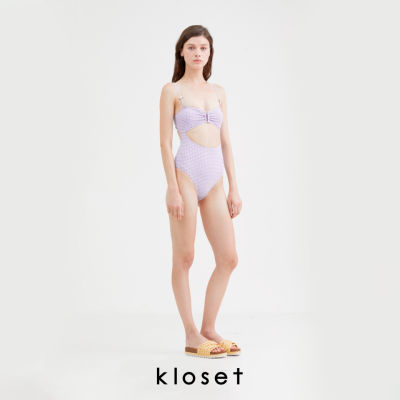 Kloset (KK22-SW007) Open front GINGHAM ONE PIECE ชุดว่ายน้ำ วันพีช ชุดว่ายน้ำผู้หญิง