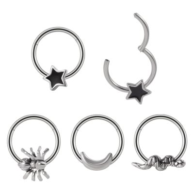1PC Steel Moon Star Septum Piercing Hinged Segment Nose Ring Septum Clicker Cartilage Tragus Clicker Body Piercing Jewelry 16G