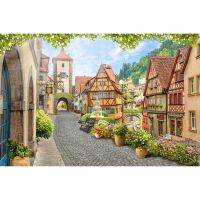 【CC】 Oktoberfest Backdrop German Medieval Town Street Sence Beer Photography Background Decoration