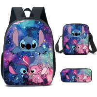 Stitch Student Backpack Set กระเป๋าเป้สะพายหลังเด็กแฟชั่นพิมพ์3D กระเป๋านักเรียนสำหรับนักเรียนระดับประถมศึกษาและมัธยมศึกษา