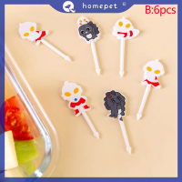 ? Homepet ส้อมจิ้มผลไม้ลายการ์ตูนขนาดเล็กส้อมเค้กปากหวานทำจากพลาสติก10/6ชิ้น