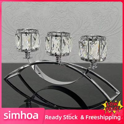 Simhoa เชิงเทียนเทียนทีไลท์ทำจากแก้ว3แขนแสงสีชาเทียนที่วางงานเลี้ยงวันหยุด