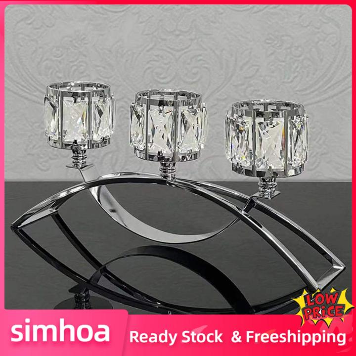 simhoa-เชิงเทียนเทียนทีไลท์ทำจากแก้ว3แขนแสงสีชาเทียนที่วางงานเลี้ยงวันหยุด