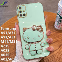 JieFie Hello Kitty เคสโทรศัพท์สำหรับ Samsung Galaxy A51 / A71 / A31 / A11 M11 / A21S / A02S / A03S / A02 / A03/M31ตุ๊กตาน่ารักแต่งหน้ากระจกกรณีโครเมี่ยมสุดหรูชุบ Soft TPU ฝาครอบพร้อมตัวยึด