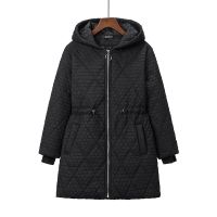 Big Size Womens 2XL-5XL Hooded Winter Coats Oversized Fashion Black White Zip Up Female Outerwear with Pockets