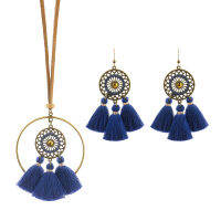 Retro Necklace Earring Set for Women Long Tassels Hollow