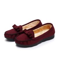 [COD] Old shoes cloth womens autumn and winter flat casual plus velvet bow shallow mouth Peas black work