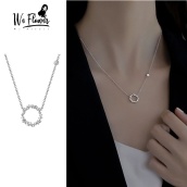 We Flower Korean CZ Crystal Hollow Round Pendant Necklace for Women Girls Party Dating Jewelry