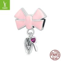 [COD] Ziyun bowknot car key diy beaded pink girl s925 silver beads accessories SCC1974