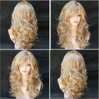 Stunning Wig Transformation Bangs Wavy Hairpiece Long Blonde Curls Fashion Full Wig Ombre Curly Hair Wig