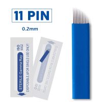 100 PCS Blue Microblading 11 Pin Tattoo Needles Permanent Makeup Blade For 3D Eyebrow Embroidery Manual Tattoo Pen