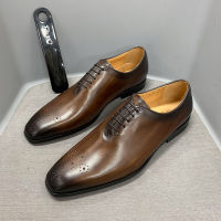 Big Size 6-13 Oxford Shoes Genuine Leather Men Shoes Whole Cut Classic Dark Brown Formal Business Wedding Dress Shoes for Men