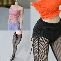 1/6 Scale Pleated Tube Top Vest Accessory Womens Drawstring Casual Shorts Skinny Shorts Stretch Drawstring Big Mesh Stockings