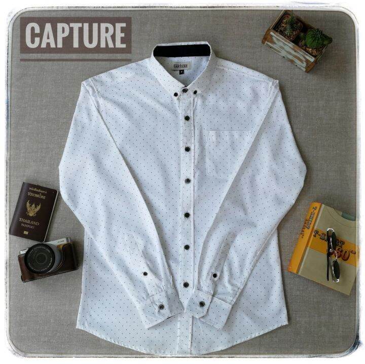 capture-shirt-เสื้อเชิ้ตผู้ชาย-แขนยาว-คอปก-ลายจุดสองสี-สีขาว-มีถึงอก-48-นิ้ว