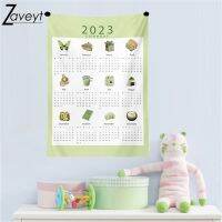 Green Colorful Pattern 2023 New Year Calendar Tapestry 40x32cm/75x58cm Plant Foods Hanging Cloth Girls Kids Study Room Decor