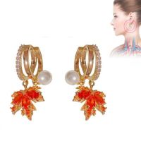 Stylish Luxury Earrings Sophisticated Red Leaf Earrings Feminine Tassel Earrings Premium Red Leaf Earrings Light Luxury Earrings
