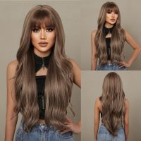 【LZ】✢♚❖  HAIRCUBE Brown Mixed Blonde Synthetic Wigs with Bang Long Natural Wavy Hair Wig for Women Daily Cosplay Use Heat Resistant