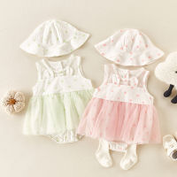 2022 Summer Baby Girl Clothes Cute Baby Lace Princess Dress Hat 2 Pcs Set Summer Dot Baby Girls Rompper Jumpsuits For Newborn