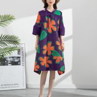 Fold print dress new spring/summer 2022 fashion show thin cut loose big yards covered meat age temperament fat MM dress