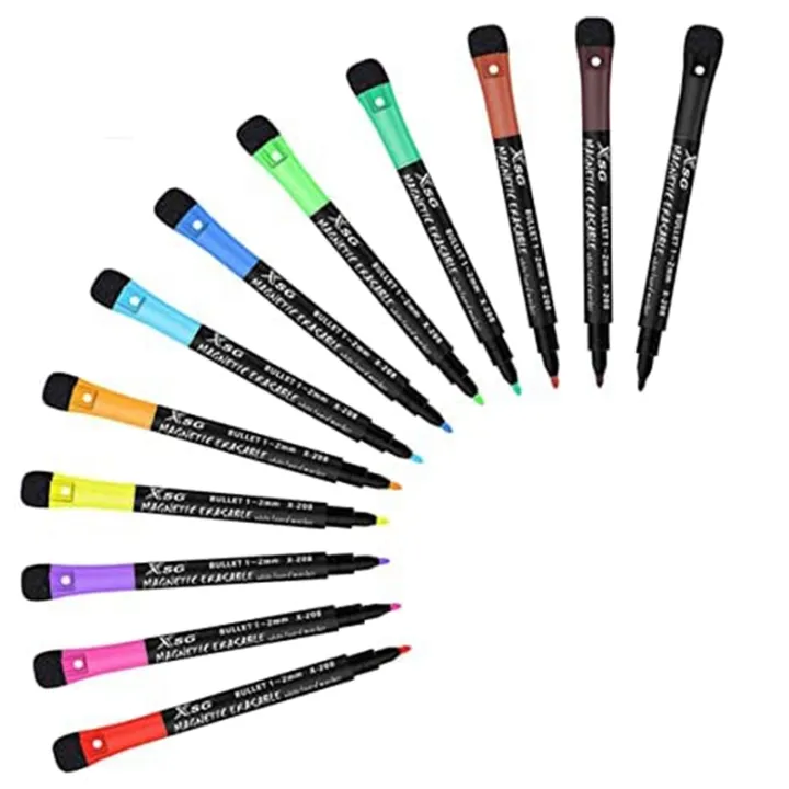 12Pc Whiteboard Pens with Eraser Dry Wipe Markers Whiteboard