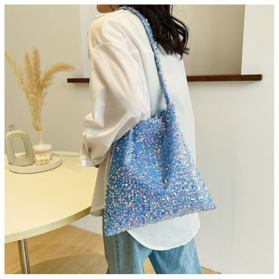 2022 Spring And Summer New Womens Bag Fashionable Stylish Simple Large Capacity Shoulder Bag Womens Korean-Style Sequined Portable Underarm Bag