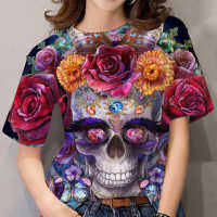 2022 Womens T-Shirts Cropped Vintage Skull 3D Print Shirt Female Summer Tops Tee Oversized Clothes Girl Kawaii Haruku T-Shirt