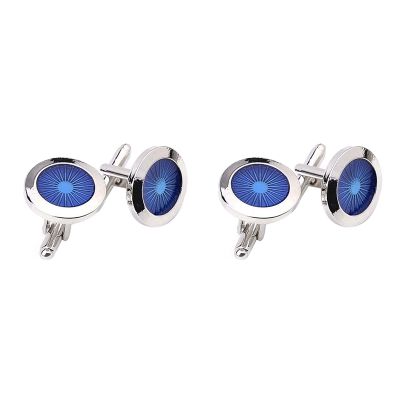 2 Pair Fashion Cufflinks Round Eyes Shirt Cufflinks Cuff Links Mens Dress Business Wedding Gift Present(Silver+Blue)