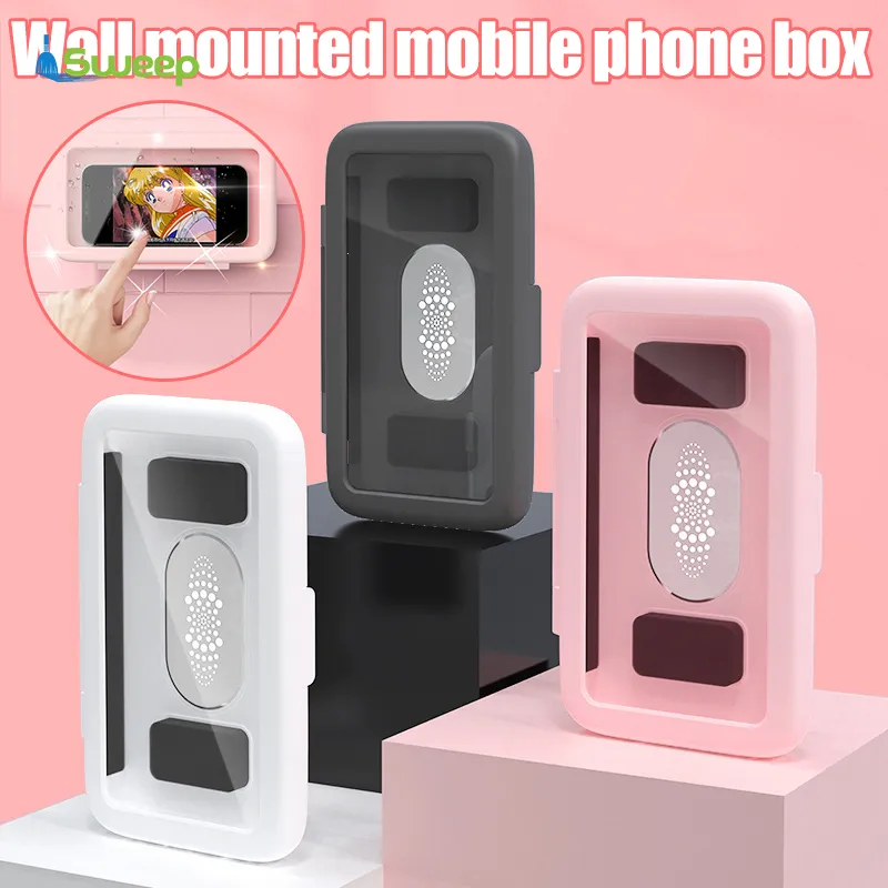 Phone Holder Waterproof Wall Mount Rotatable Storage Rack Bathroom