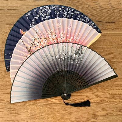 【CW】 Folding Hand Fan Vintage Silk Bamboo Chinese Fabric Fans Pattern Art Craft Japanese Fan Decoration Home Bride Hand Folding Fan