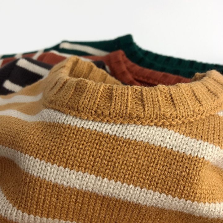 spring-autumn-childrens-sweater-korean-girls-boys-knitted-stripes-vintage-crewneck-pullover-tops-baby-sweater-clothes